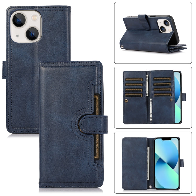 For iPhone 13 Wristband Card Slot Leather Phone Case(Blue) - iPhone 13 Cases by buy2fix | Online Shopping UK | buy2fix