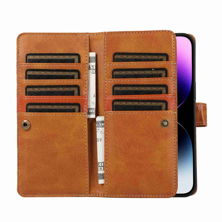 For iPhone 14 Wristband Card Slot Leather Phone Case(Brown) - iPhone 14 Cases by buy2fix | Online Shopping UK | buy2fix