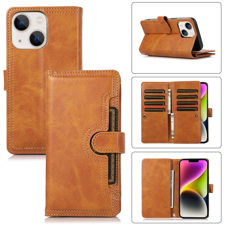 For iPhone 14 Plus Wristband Card Slot Leather Phone Case(Brown) - iPhone 14 Plus Cases by buy2fix | Online Shopping UK | buy2fix
