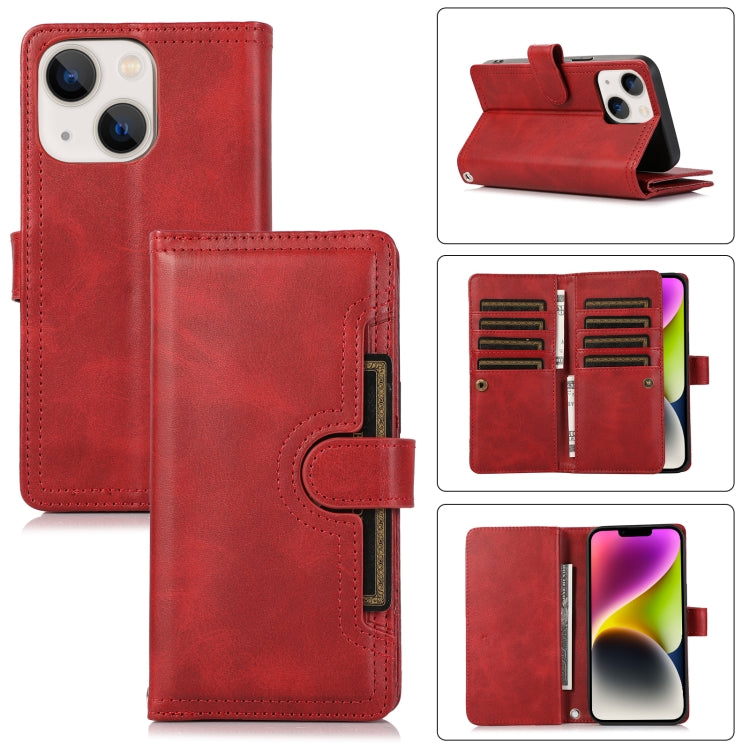 For iPhone 14 Plus Wristband Card Slot Leather Phone Case(Red) - iPhone 14 Plus Cases by buy2fix | Online Shopping UK | buy2fix