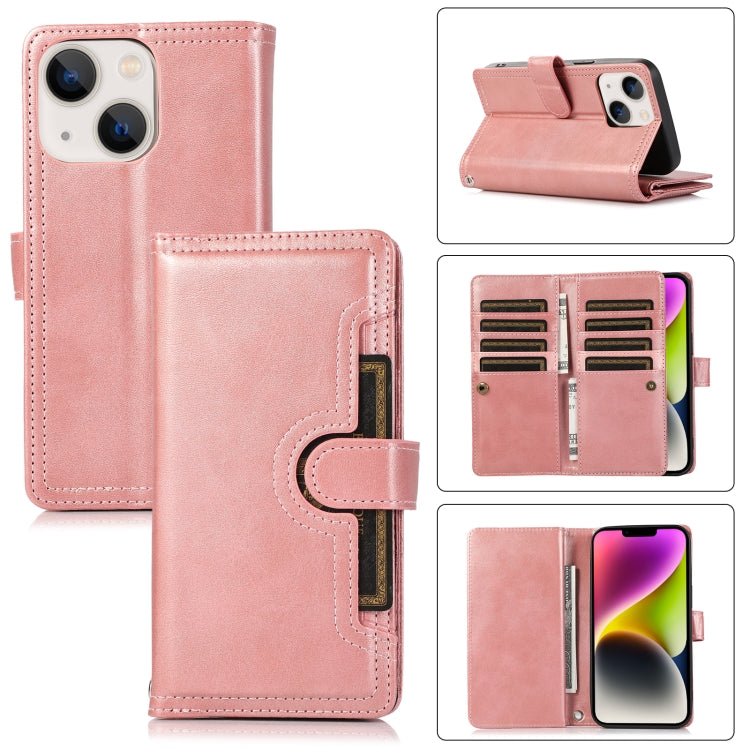 For iPhone 14 Plus Wristband Card Slot Leather Phone Case(Rose Gold) - iPhone 14 Plus Cases by buy2fix | Online Shopping UK | buy2fix