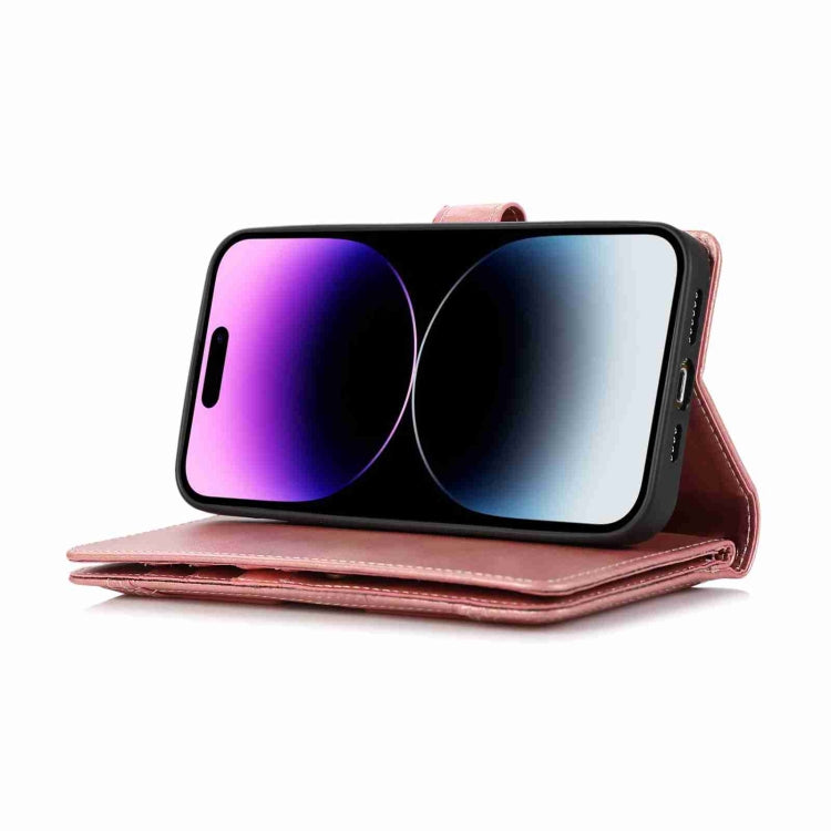 For iPhone 14 Plus Wristband Card Slot Leather Phone Case(Rose Gold) - iPhone 14 Plus Cases by buy2fix | Online Shopping UK | buy2fix