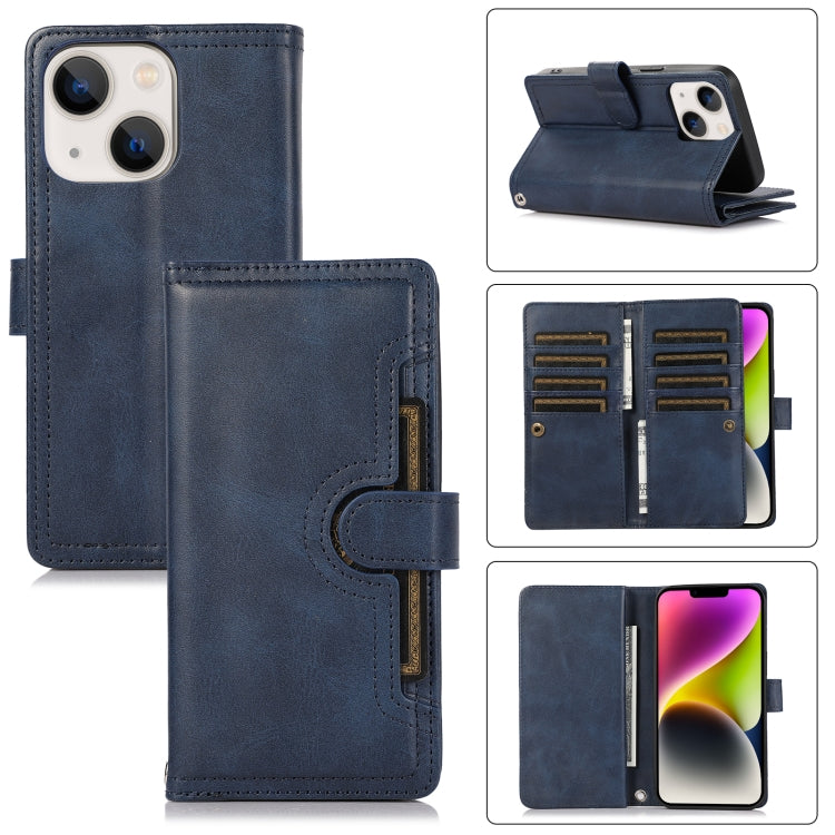 For iPhone 14 Plus Wristband Card Slot Leather Phone Case(Blue) - iPhone 14 Plus Cases by buy2fix | Online Shopping UK | buy2fix