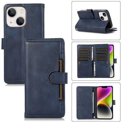 For iPhone 14 Plus Wristband Card Slot Leather Phone Case(Blue) - iPhone 14 Plus Cases by buy2fix | Online Shopping UK | buy2fix