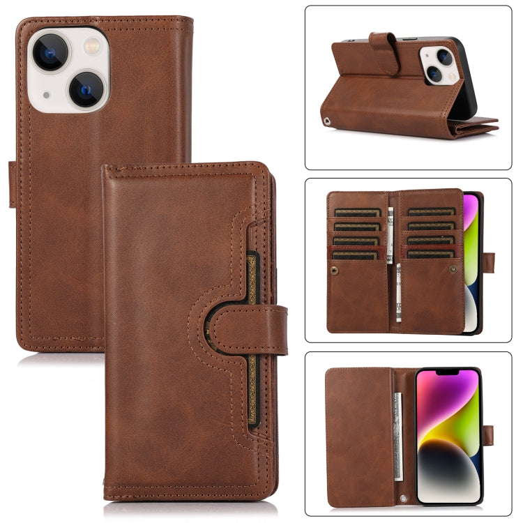 For iPhone 14 Plus Wristband Card Slot Leather Phone Case(Coffee) - iPhone 14 Plus Cases by buy2fix | Online Shopping UK | buy2fix