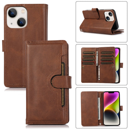 For iPhone 14 Plus Wristband Card Slot Leather Phone Case(Coffee) - iPhone 14 Plus Cases by buy2fix | Online Shopping UK | buy2fix