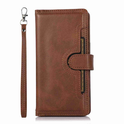For iPhone 14 Plus Wristband Card Slot Leather Phone Case(Coffee) - iPhone 14 Plus Cases by buy2fix | Online Shopping UK | buy2fix