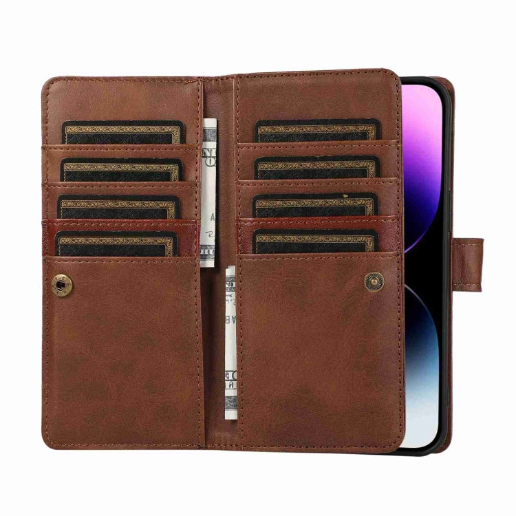 For iPhone 14 Plus Wristband Card Slot Leather Phone Case(Coffee) - iPhone 14 Plus Cases by buy2fix | Online Shopping UK | buy2fix