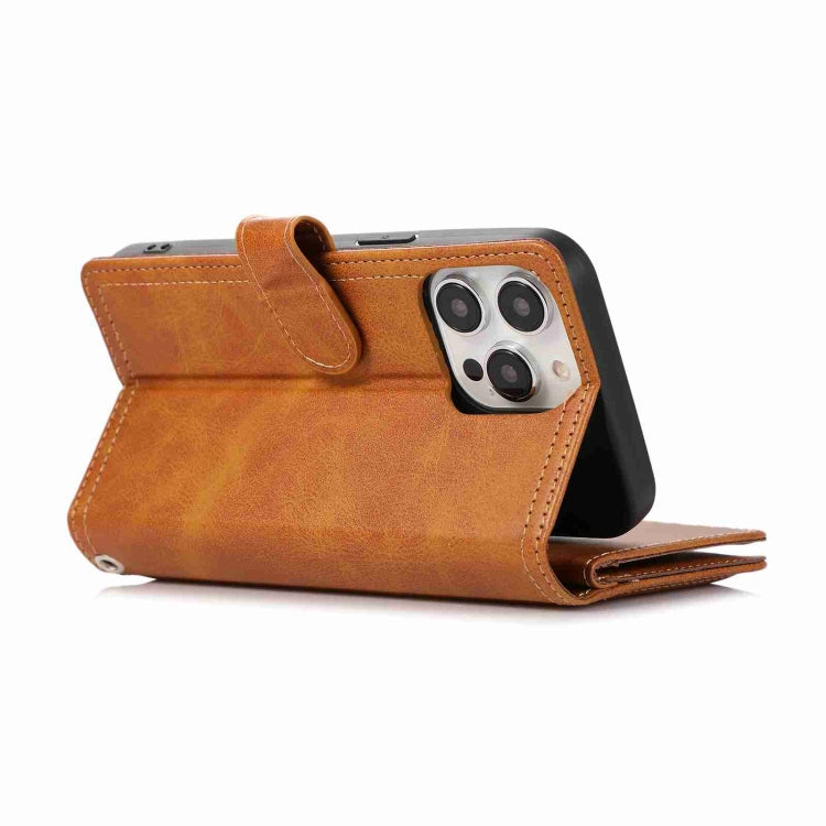 For iPhone 14 Pro Wristband Card Slot Leather Phone Case(Brown) - iPhone 14 Pro Cases by buy2fix | Online Shopping UK | buy2fix