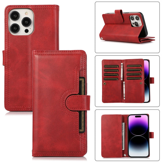 For iPhone 14 Pro Wristband Card Slot Leather Phone Case(Red) - iPhone 14 Pro Cases by buy2fix | Online Shopping UK | buy2fix