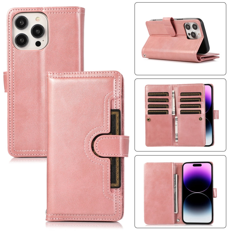 For iPhone 14 Pro Wristband Card Slot Leather Phone Case(Rose Gold) - iPhone 14 Pro Cases by buy2fix | Online Shopping UK | buy2fix