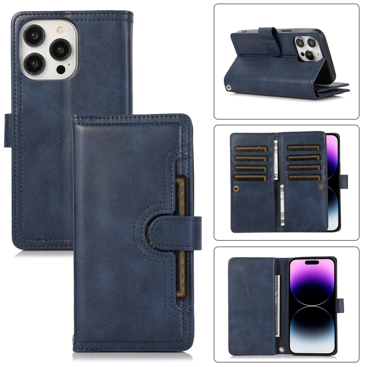 For iPhone 14 Pro Wristband Card Slot Leather Phone Case(Blue) - iPhone 14 Pro Cases by buy2fix | Online Shopping UK | buy2fix