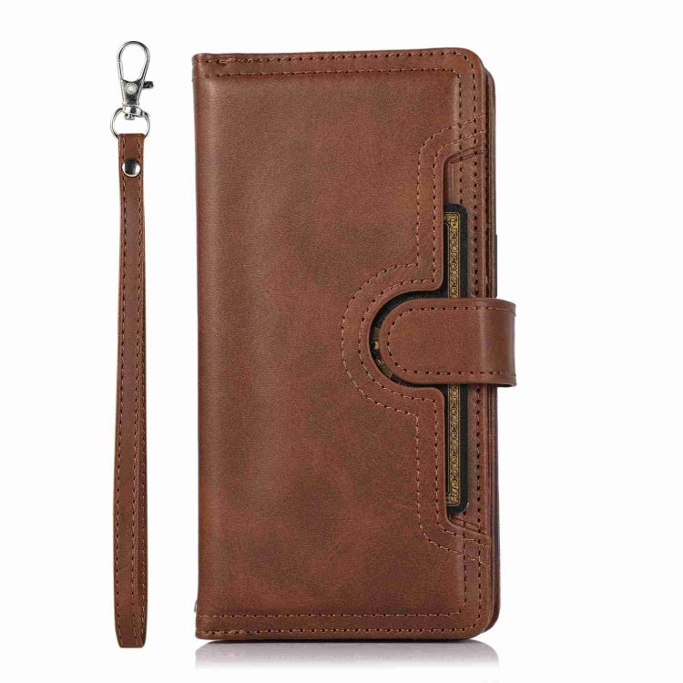 For iPhone 14 Pro Wristband Card Slot Leather Phone Case(Coffee) - iPhone 14 Pro Cases by buy2fix | Online Shopping UK | buy2fix