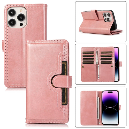 For iPhone 14 Pro Max Wristband Card Slot Leather Phone Case(Rose Gold) - iPhone 14 Pro Max Cases by buy2fix | Online Shopping UK | buy2fix