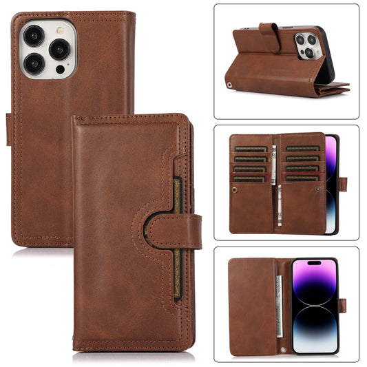 For iPhone 14 Pro Max Wristband Card Slot Leather Phone Case(Coffee) - iPhone 14 Pro Max Cases by buy2fix | Online Shopping UK | buy2fix
