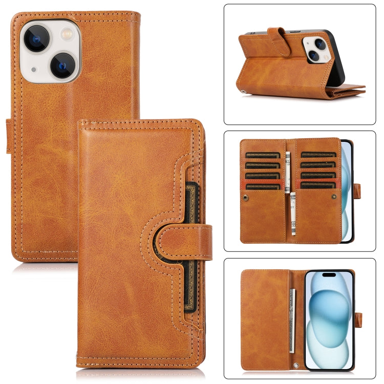 For iPhone 15 Wristband Card Slot Leather Phone Case(Brown) - iPhone 15 Cases by buy2fix | Online Shopping UK | buy2fix