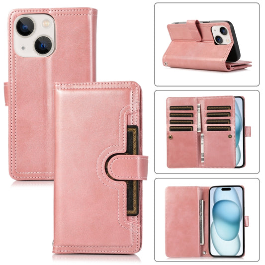 For iPhone 15 Wristband Card Slot Leather Phone Case(Rose Gold) - iPhone 15 Cases by buy2fix | Online Shopping UK | buy2fix