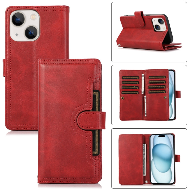 For iPhone 15 Plus Wristband Card Slot Leather Phone Case(Red) - iPhone 15 Plus Cases by buy2fix | Online Shopping UK | buy2fix
