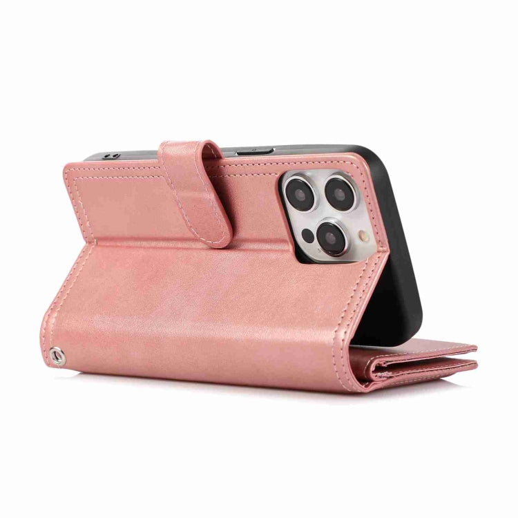 For iPhone 15 Plus Wristband Card Slot Leather Phone Case(Rose Gold) - iPhone 15 Plus Cases by buy2fix | Online Shopping UK | buy2fix