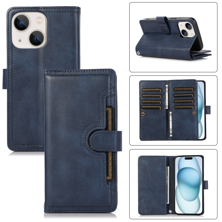 For iPhone 15 Plus Wristband Card Slot Leather Phone Case(Blue) - iPhone 15 Plus Cases by buy2fix | Online Shopping UK | buy2fix