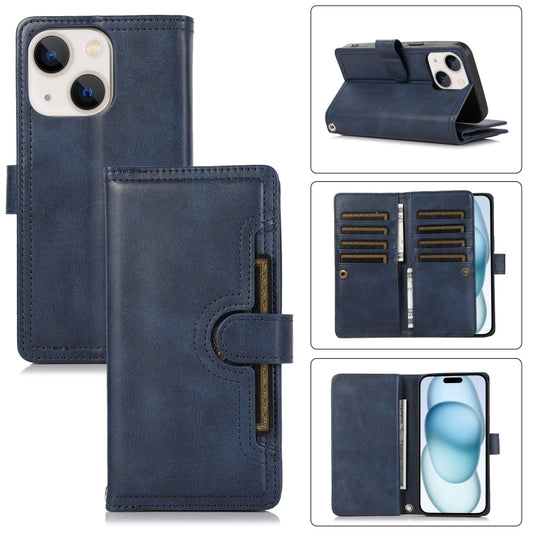For iPhone 15 Plus Wristband Card Slot Leather Phone Case(Blue) - iPhone 15 Plus Cases by buy2fix | Online Shopping UK | buy2fix
