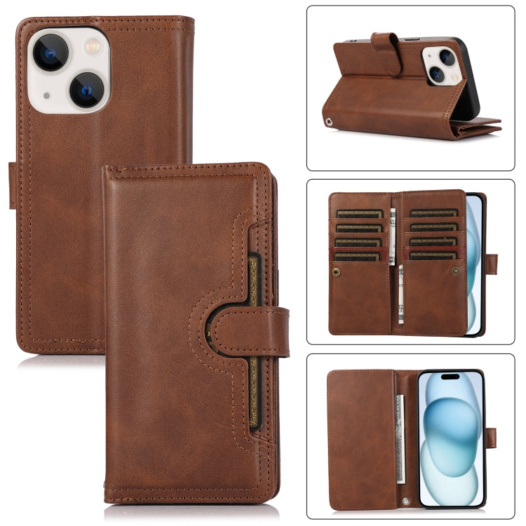 For iPhone 15 Plus Wristband Card Slot Leather Phone Case(Coffee) - iPhone 15 Plus Cases by buy2fix | Online Shopping UK | buy2fix