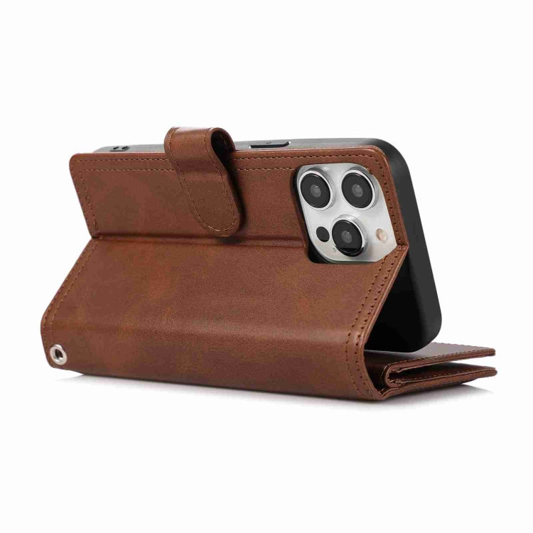 For iPhone 15 Plus Wristband Card Slot Leather Phone Case(Coffee) - iPhone 15 Plus Cases by buy2fix | Online Shopping UK | buy2fix