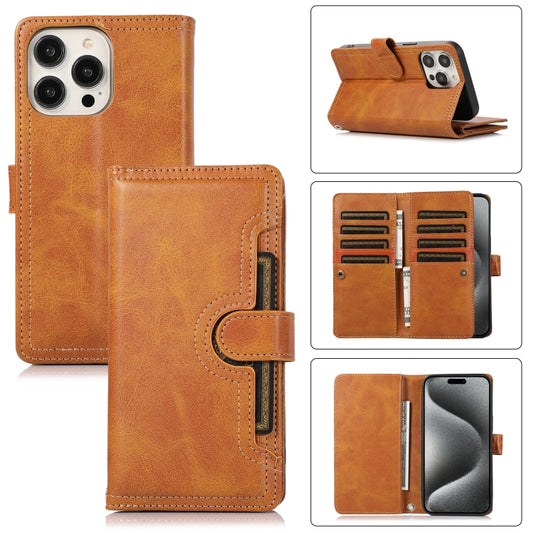 For iPhone 15 Pro Wristband Card Slot Leather Phone Case(Brown) - iPhone 15 Pro Cases by buy2fix | Online Shopping UK | buy2fix