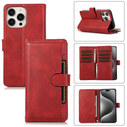 For iPhone 15 Pro Wristband Card Slot Leather Phone Case(Red) - iPhone 15 Pro Cases by buy2fix | Online Shopping UK | buy2fix