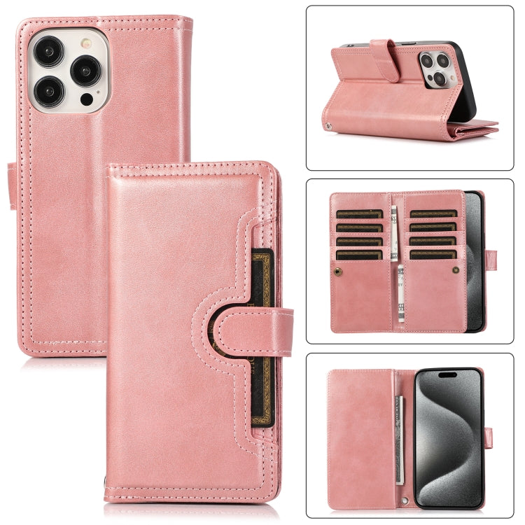 For iPhone 15 Pro Wristband Card Slot Leather Phone Case(Rose Gold) - iPhone 15 Pro Cases by buy2fix | Online Shopping UK | buy2fix