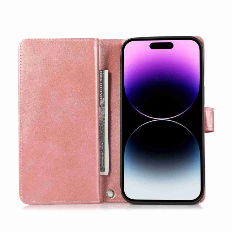 For iPhone 15 Pro Wristband Card Slot Leather Phone Case(Rose Gold) - iPhone 15 Pro Cases by buy2fix | Online Shopping UK | buy2fix