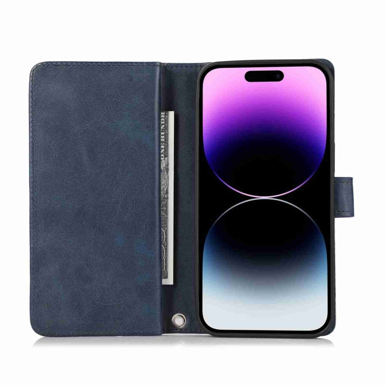 For iPhone 15 Pro Wristband Card Slot Leather Phone Case(Blue) - iPhone 15 Pro Cases by buy2fix | Online Shopping UK | buy2fix