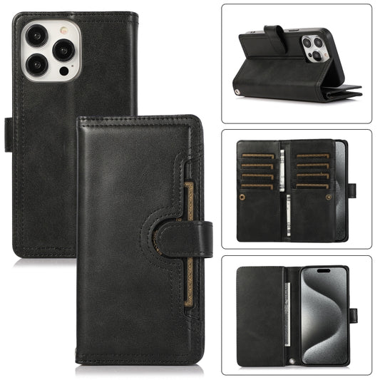 For iPhone 15 Pro Wristband Card Slot Leather Phone Case(Black) - iPhone 15 Pro Cases by buy2fix | Online Shopping UK | buy2fix
