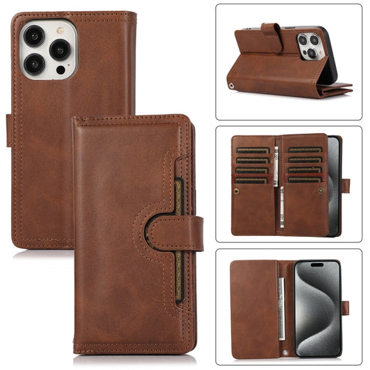 For iPhone 15 Pro Wristband Card Slot Leather Phone Case(Coffee) - iPhone 15 Pro Cases by buy2fix | Online Shopping UK | buy2fix