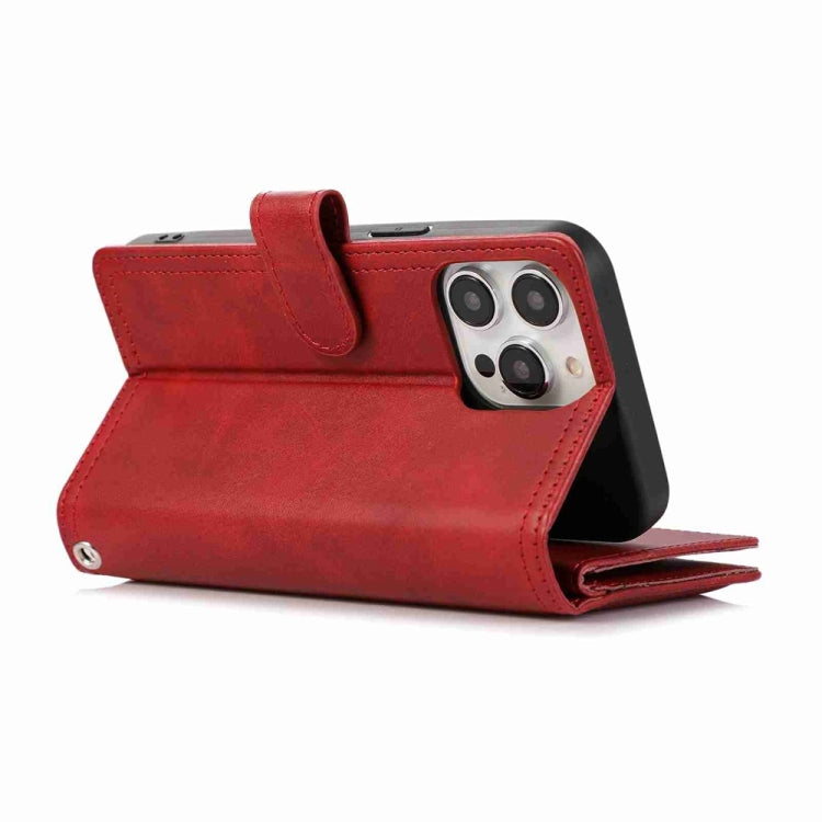 For iPhone 16 Pro Wristband Card Slot Leather Phone Case(Red) - iPhone 16 Pro Cases by buy2fix | Online Shopping UK | buy2fix