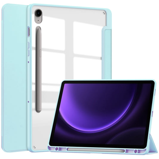 For Samsung Galaxy Tab S9 FE / S10 FE Acrylic 3-folding Smart Leather Tablet Case with Pen Slot(Sky Blue) by buy2fix
