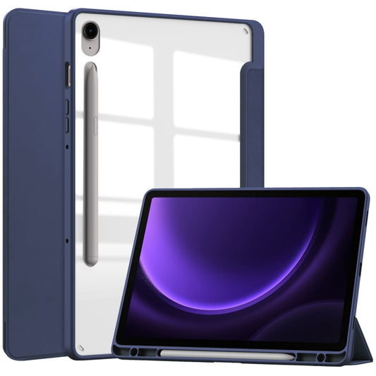 For Samsung Galaxy Tab S9 FE / S10 FE Acrylic 3-folding Smart Leather Tablet Case with Pen Slot(Dark Blue) by buy2fix