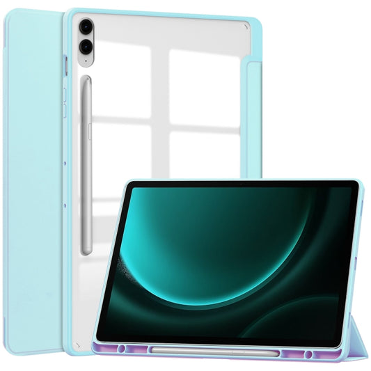 For Samsung Galaxy Tab S9 FE+ / S10+ Acrylic 3-folding Smart Leather Tablet Case with Pen Slot(Sky Blue) by buy2fix
