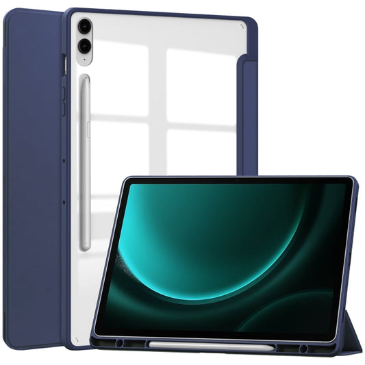 For Samsung Galaxy Tab S9 FE+ / S10+ Acrylic 3-folding Smart Leather Tablet Case with Pen Slot(Dark Blue) by buy2fix