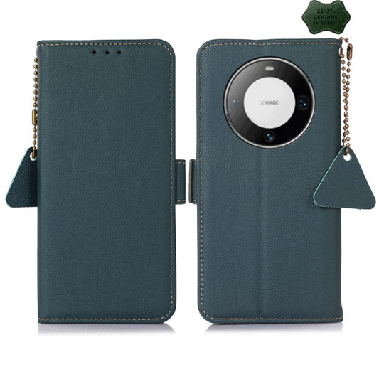 For Huawei Mate 60 Side-Magnetic TJ Genuine Leather RFID Phone Case(Green) - Huawei Cases by buy2fix | Online Shopping UK | buy2fix