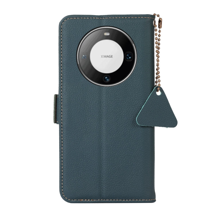 For Huawei Mate 60 Side-Magnetic TJ Genuine Leather RFID Phone Case(Green) - Huawei Cases by buy2fix | Online Shopping UK | buy2fix