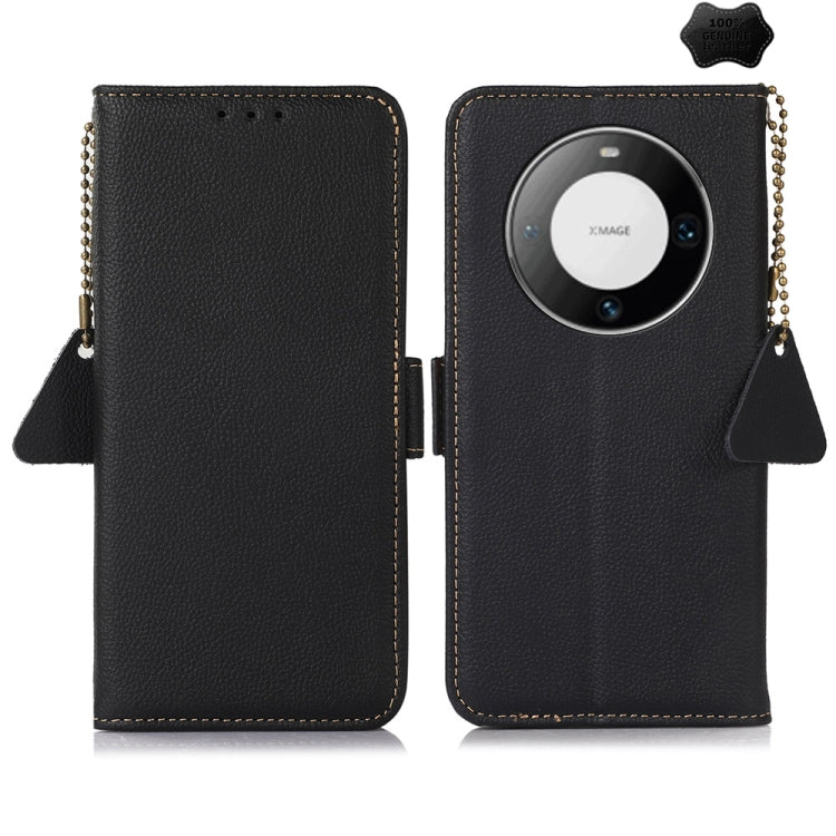 For Huawei Mate 60 Pro Side-Magnetic TJ Genuine Leather RFID Phone Case(Black) - Huawei Cases by buy2fix | Online Shopping UK | buy2fix