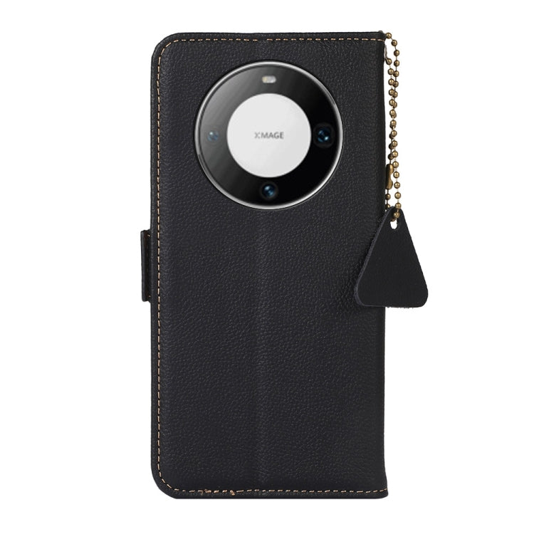 For Huawei Mate 60 Pro Side-Magnetic TJ Genuine Leather RFID Phone Case(Black) - Huawei Cases by buy2fix | Online Shopping UK | buy2fix