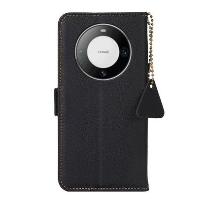 For Huawei Mate 60 Pro Side-Magnetic TJ Genuine Leather RFID Phone Case(Black) - Huawei Cases by buy2fix | Online Shopping UK | buy2fix