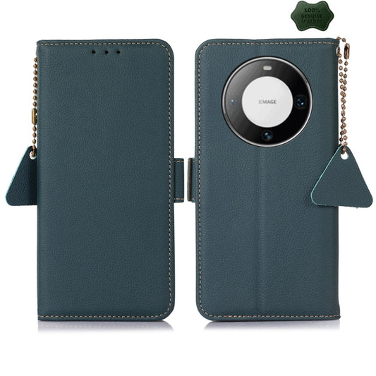 For Huawei Mate 60 Pro Side-Magnetic TJ Genuine Leather RFID Phone Case(Green) - Huawei Cases by buy2fix | Online Shopping UK | buy2fix