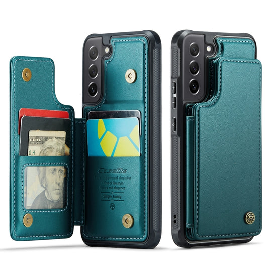 For Samsung Galaxy S21 FE 5G CaseMe C22 Card Slots Holder RFID Anti-theft Phone Case(Blue Green) by CaseMe
