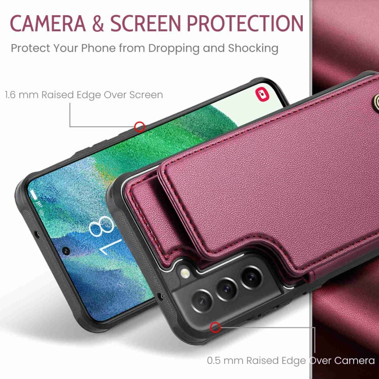 For Samsung Galaxy S21 FE 5G CaseMe C22 Card Slots Holder RFID Anti-theft Phone Case(Wine Red) by CaseMe