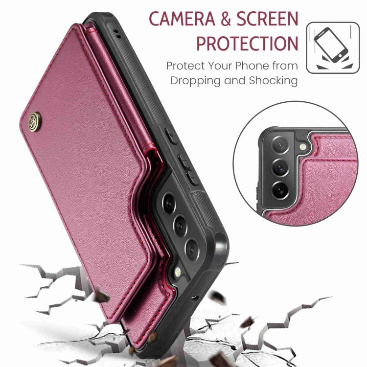 For Samsung Galaxy S21 FE 5G CaseMe C22 Card Slots Holder RFID Anti-theft Phone Case(Wine Red) by CaseMe