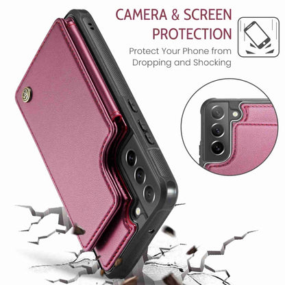 For Samsung Galaxy S21 FE 5G CaseMe C22 Card Slots Holder RFID Anti-theft Phone Case(Wine Red) by CaseMe