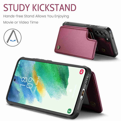 For Samsung Galaxy S21 FE 5G CaseMe C22 Card Slots Holder RFID Anti-theft Phone Case(Wine Red) by CaseMe